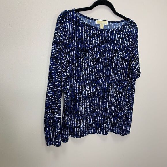 MICHAEL Michael Kors along Sleeve Blue Black Top Size Large (q1) - Picture 7 of 7